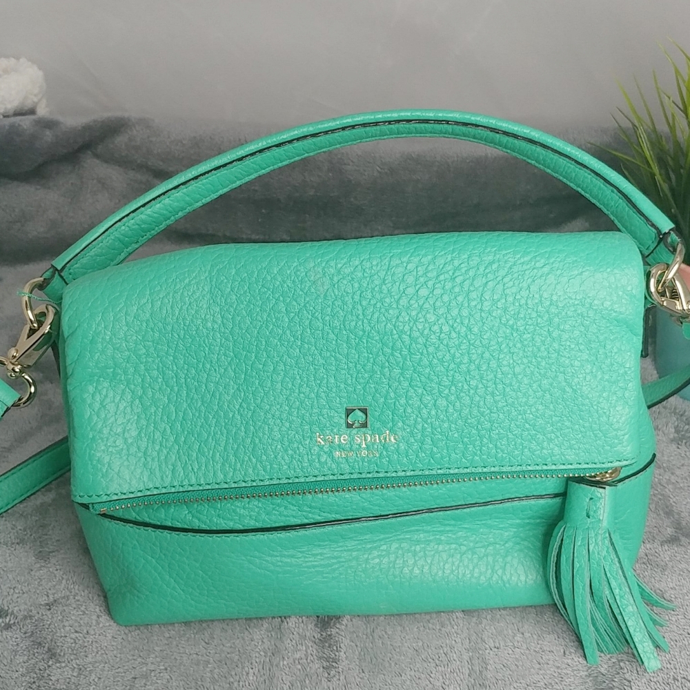 kate spade turquoise pebbled leather satchel with tassel